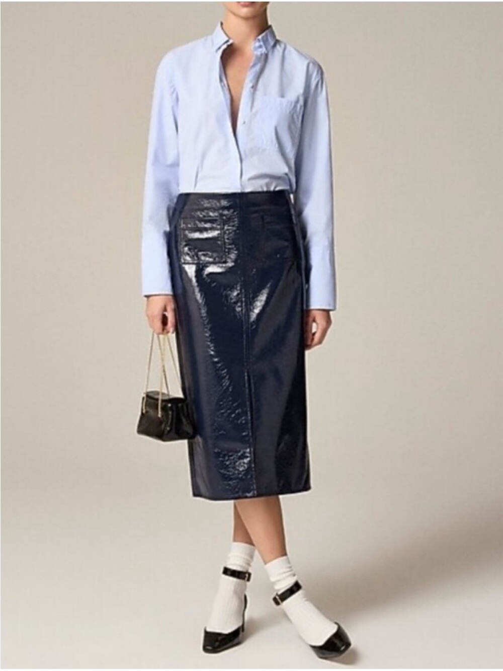 J. Crew Patch-pocket No.3 Pencil Skirt Textured Faux Patent Leather Blue 0